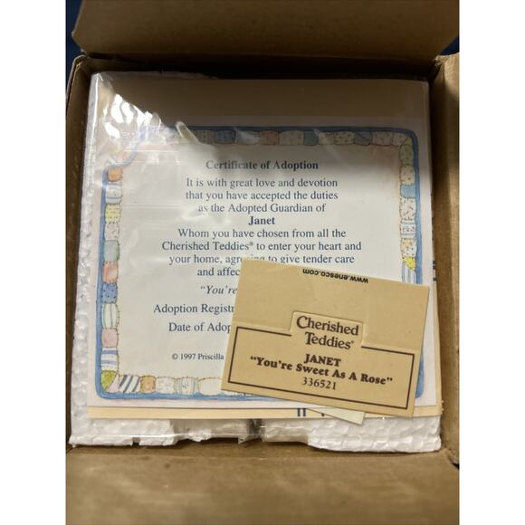 Cherished Teddies 336521 Youre Sweet As A Rose Janet Bear Figurine 1997 - Picture 3 of 3